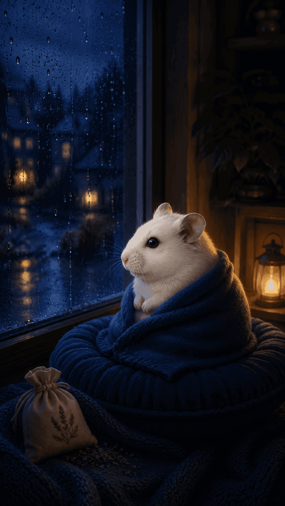 雨の夜に眠るハムスター